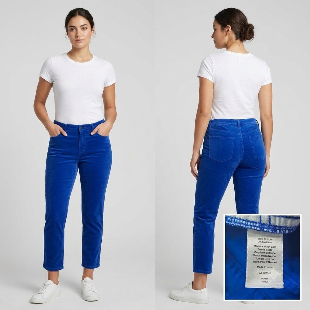 Talbots Slim Crop Pants Womens 6 Blue Signature Solid Stretch Cotton Casual